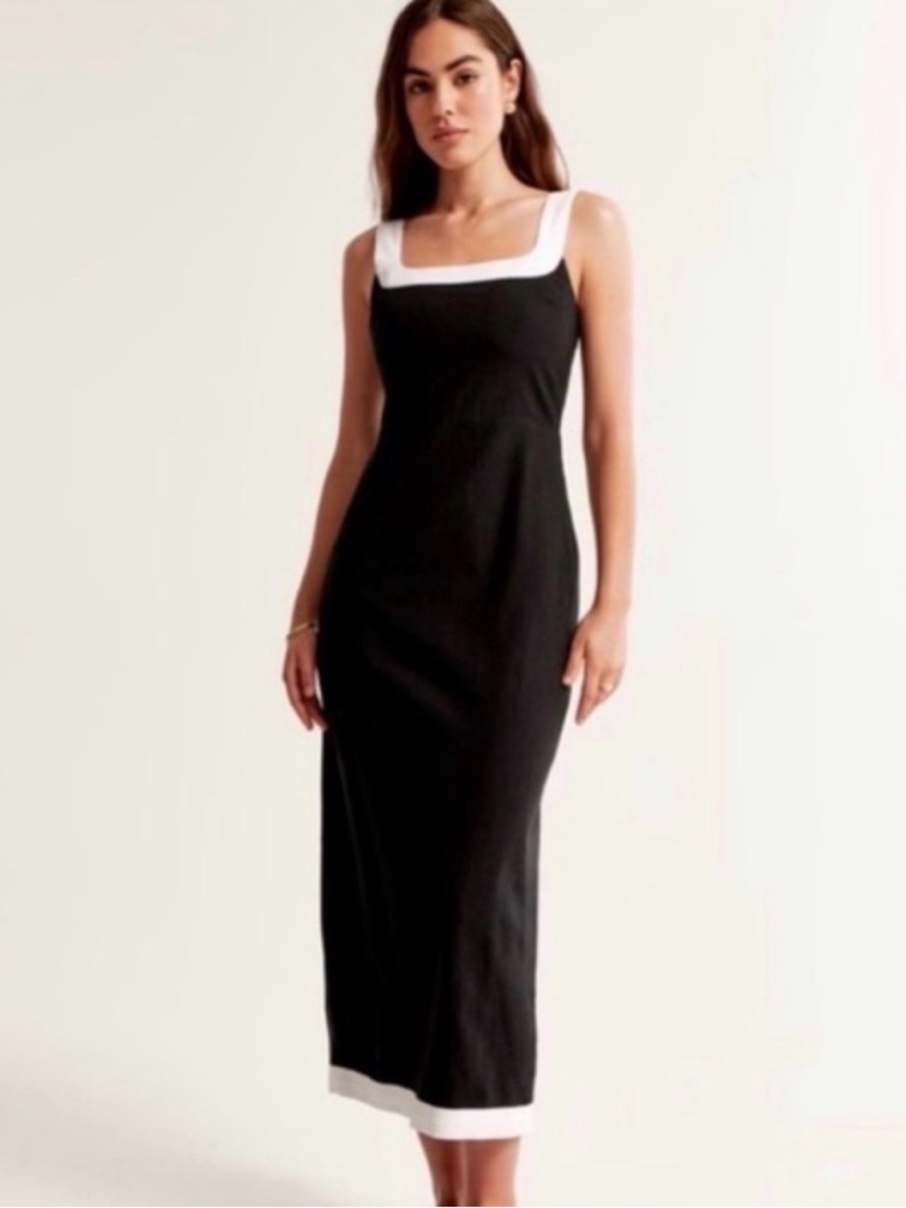 Abercrombie & Fitch Black Midi Dress with White Trim